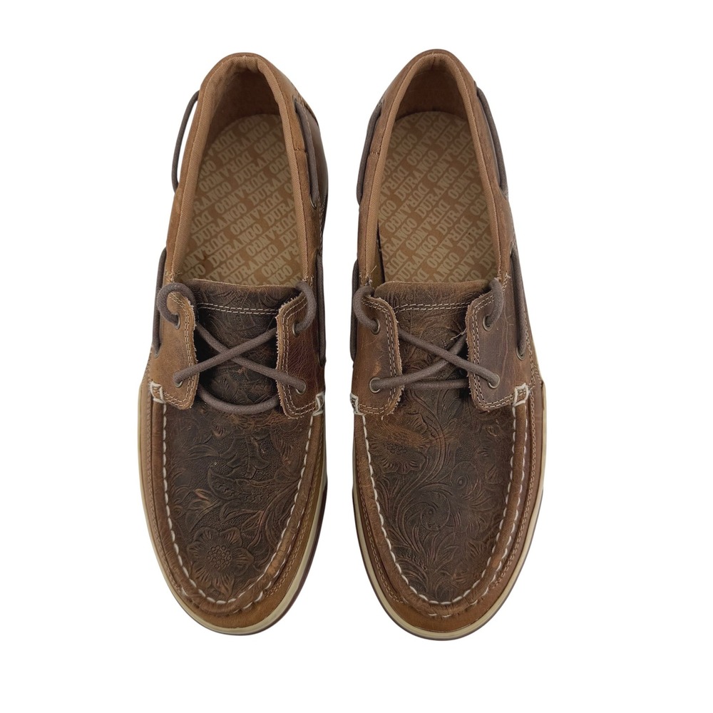 Durango Women Sandstone Floral‎ Tooled Leather Boat Shoes Brown Loafers Size 10M